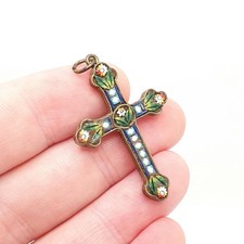 Antique Victorian Micro Mosaic Crucifix Necklace Pendant Cross Gold Tone