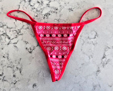 Victoria's Secret PINK L Cotton V-String Panty Red Velvet Christmas Thong Large