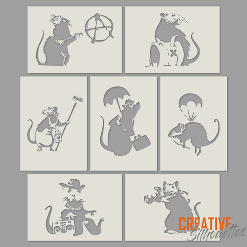 Banksy rat stencils wall art - rat, |