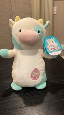 Squishmallow BELANA The Cow  14" Teal Pink White HugMees Easter Egg NWT Hug Mees