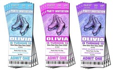 ICE SKATING Ticket Style Birthday Party Invitation Personalised + Digital Option