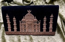 1920's Black Indian Evening Bag Decorated With Gold Decoration of The Taj Mahal