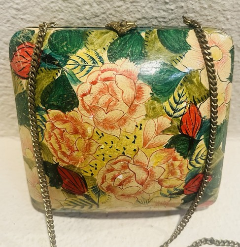 Vtg pink green floral lacquer - green,