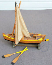Boat Model Small Sail Fishing wooden hand made vintage decor nautical beach XU