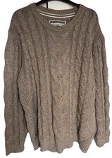 Cable Knit Brown Jumper St George Duffer Pullover Sweater L High Neck Knit