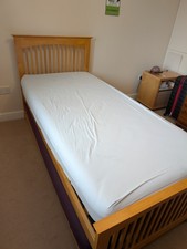 Solid Wood Single Bed Frame with Trundle and Mattresses for Bedroom