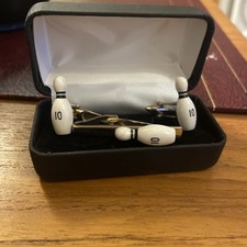 Vintage Ten pin bowling Cufflink & skittles tie clip Nippy Clip Set