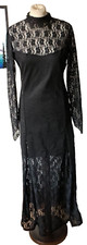 RARE,NECESSARY EVIL,BLACK,STRETCH COTTON/LACE,MAXI DRESS SIZE M-UK 12