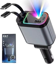 4 in 1 Retractable Fast Car Charger with Starlight 66W USB C for iPhone &Android