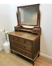 Edwardian oak hall stand with mirror dresser chest 
