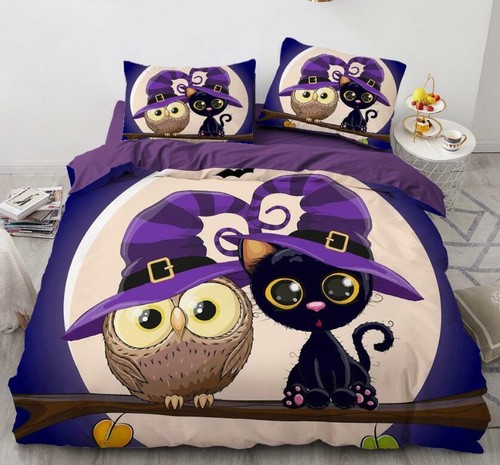Owl kitten bed pillowcases - bed,