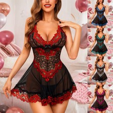 Women Sexy Lace See Through Lingerie Sleepwear Nightdress Nightie Babydoll Gown