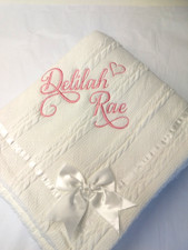 Personalised  Baby Blanket, Embroidered Super Snuggly wrap+ Satin Bow. New Baby