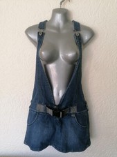 Ladies Blue Denim Love Label Plunge Dungaree Playsuit Size 8 - VGC