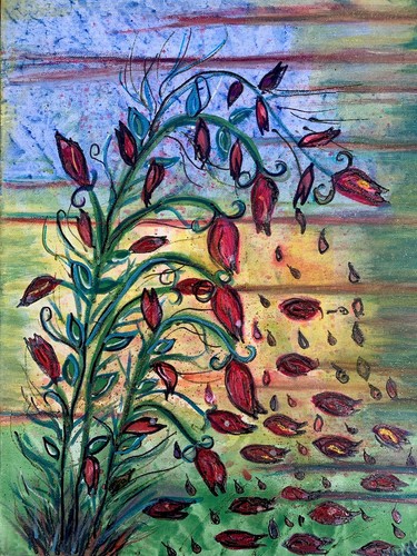 Wilting rose scene signed