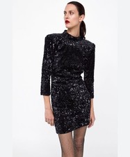 Zara Sequin Dress Backless Mini Black Clubbing Party Long Sleeves Bodycon Medium