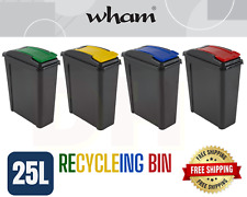 25L Plastic Recycle Bin & Lift Top Lid Green Yellow Blue Red Kitchen Home Office