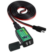 Motorcycle SAE to USB Dual Port Charger Voltmeter Cable Adapter Waterproof Black