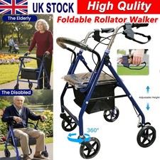 Lightweight Foldable Rollator Elderly Disabled Walking Aid Wheel Walker Seat Bag