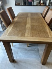 Solid Oak Dining Table And 6 Matching Chairs with brown leather seats