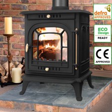 7KW Woodburner Cast Iron Multifuel Stove Burning Log Eco Design Defra Approved