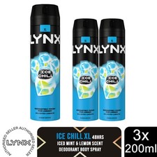 Lynx XL Ice Chill 48H Fresh Iced Mint & Lemon Scent Body Spray Deodorant,3x200ml