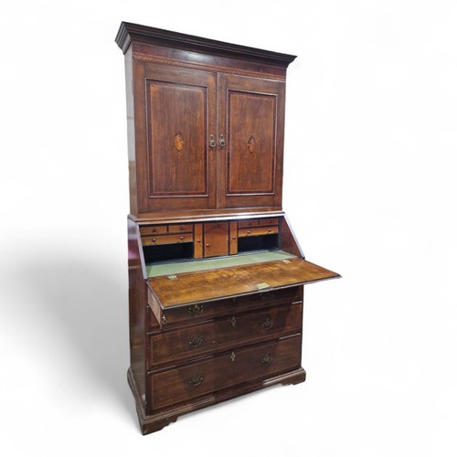 Victorian inlaid oak bureau - inlaid,