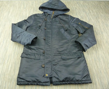 APC Coat Mens Small Hooded Parka Navy Faux Fur Lined Winter Jacket Warm Casual