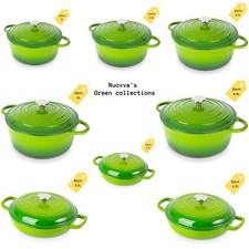 Non-Stick Enamelled Casserole Pot - Cast Iron Dutch Oven -  Green - By Nuovva
