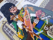 Vintage Scottish Soldier Tapestry Needlepoint - Tartan  Framed 25” X 15”