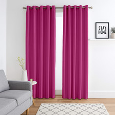 Premium Plain Faux Silk Eyelet Curtains Fully Lined Ready Made Ring Top