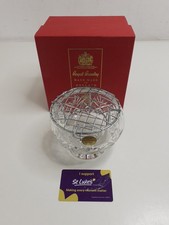 Royal Brierley Crystal Glass Rose Bowl Vase with Metal Mesh Frog  5" Wide Boxed