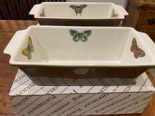 PORTMEIRION BOTANIC GARDEN LARGE LOAF TINS X 2 BUTTERFLY NEW UNUSED MOSS GREEN