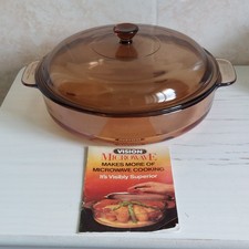 Vision Corning Ware France Amber Glass Casserole Dish 24cm Lid Microwave Browner