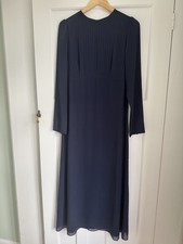 LAURA ASHLEY Women’s Navy Blue 100% Silk Vintage Midi Dress UK 12