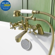 Oxford Bath Shower Mixer Tap Handset Hose Traditional Cross Handle Brushed Brass