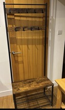 Industrial Coat Rack Vintage Shoe Stand Hallway Storage Bench Rustic Shelf Hooks