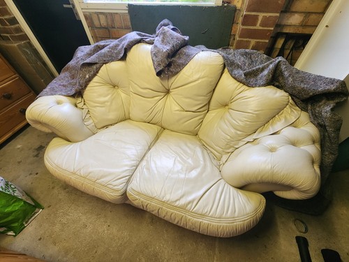 Cream leather seat sofa - leather, 2-seat