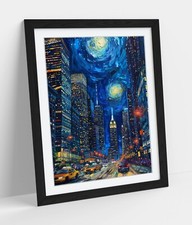 NEW YORK CITYSCAPE STARRY NIGHT VAN GOGH FRAMED WALL ART POSTER PRINT 4 SIZES