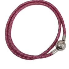 Pandora Moments Bracelet Pink Leather/Stirling Silver Wraparound VGC