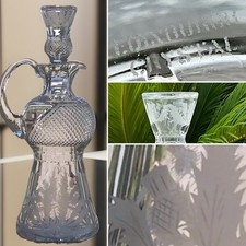 RARE 11.75” EDINBURGH THISTLE ENGRAVED Cut Glass Crystal CLARET JUG SIGNED MINT