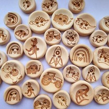 WOODEN CHILDREN'S BUTTONS - 15mm, 20mm, DINOSAUR, ROCKET, UNICORN, BOY, GIRL