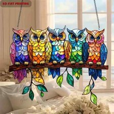 Colourful Owls on Branch Panel