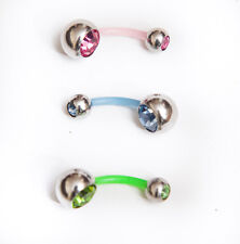 3 x Navel belly Bio flexible belly bars with surgical steel balls and cz gems