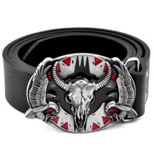 Cool Mens Belts Jean Leather Belt Western Cowboy Rodeo Longhorn Bull Belt Buckle