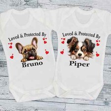 Loved & Protected By Personalised Dog Breeds Of Your Choice New Baby Vest