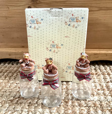 Cherished Teddies Set of 3 Christmas Gingerbread Cookies Cork Top Glass Jars