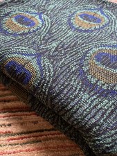 PAST TIMES Wool Mix Throw, Liberty "Hera" Style Peacock, Fringed Blue Greens