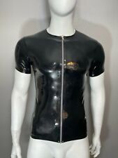 Rubber Latex Crew Neck Zip Front T-Shirt Short Sleeve