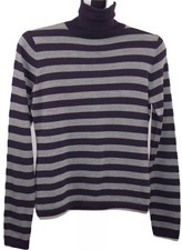 Deane &White Women's Merino Wool Striped Turtleneck Grey Purple Jumper Size 14/L